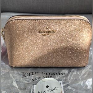 Kate Spade NWT Rose Gold Glitter Makeup Bag